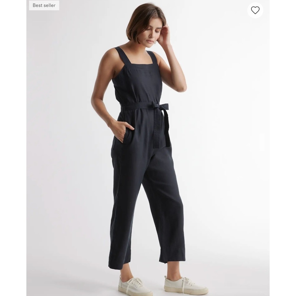 Quince 100% European Linen Square Neck Jumpsuit Womens XL Nautical Coastal Black